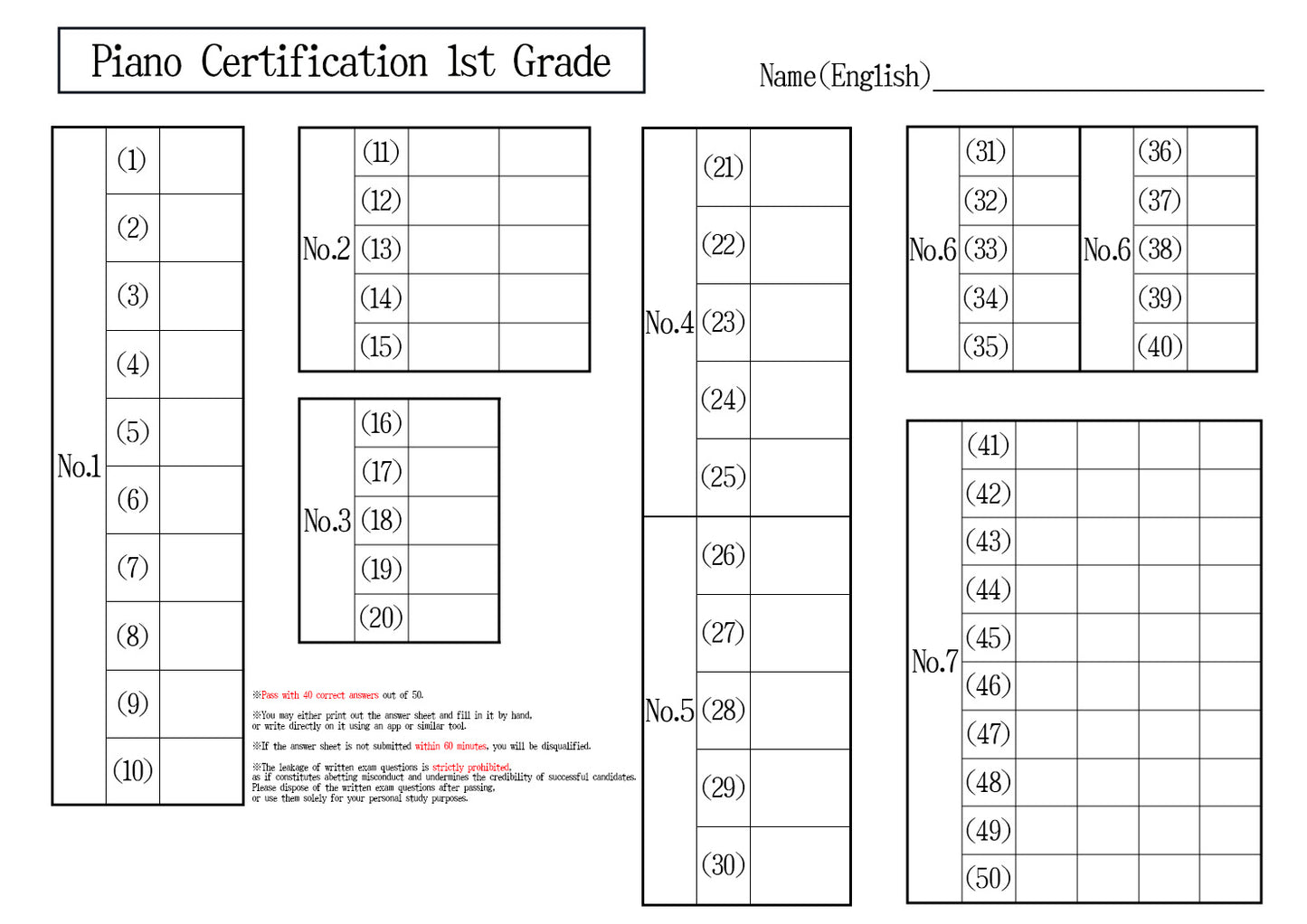 Piano Certification 1st Grade(Expert)