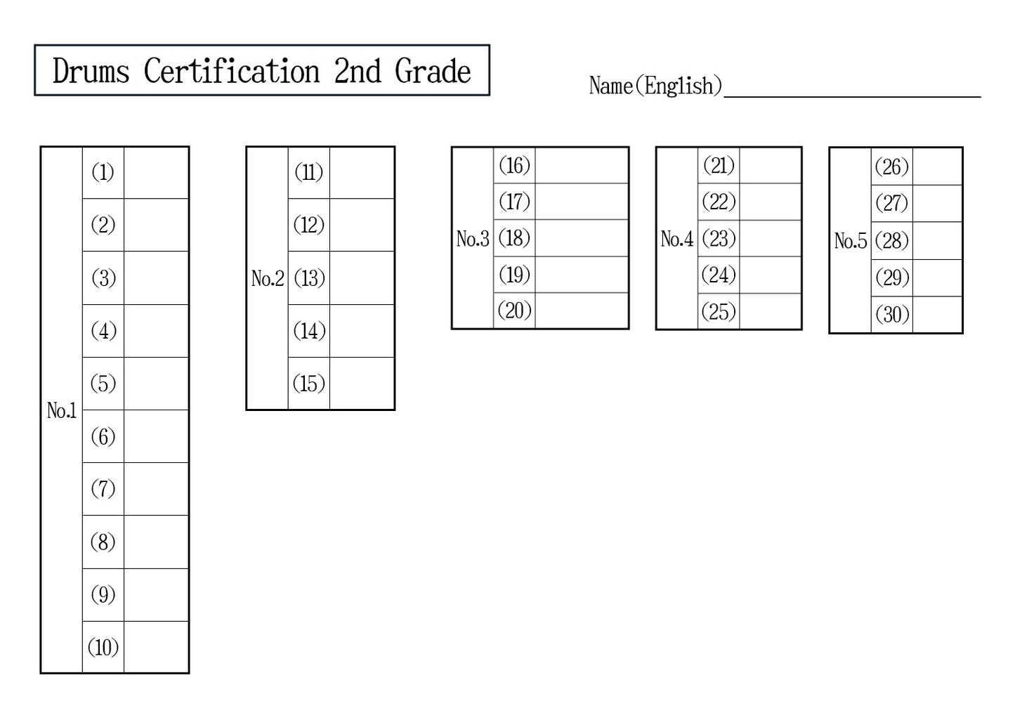 Drums Certification Mock Exam All Grade