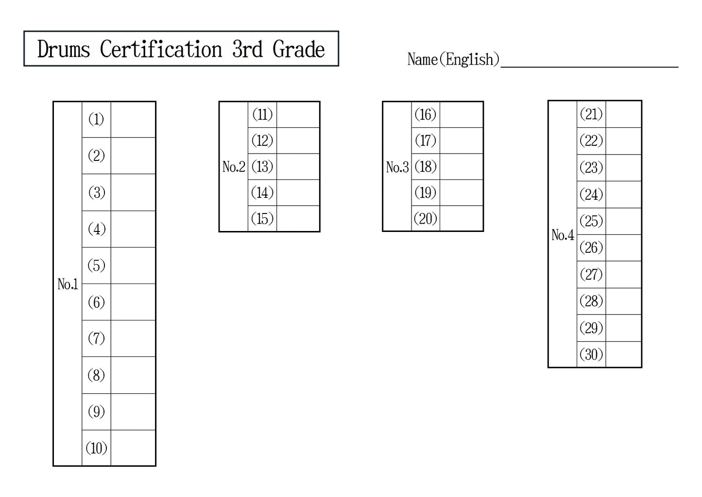 Drums Certification Mock Exam All Grade