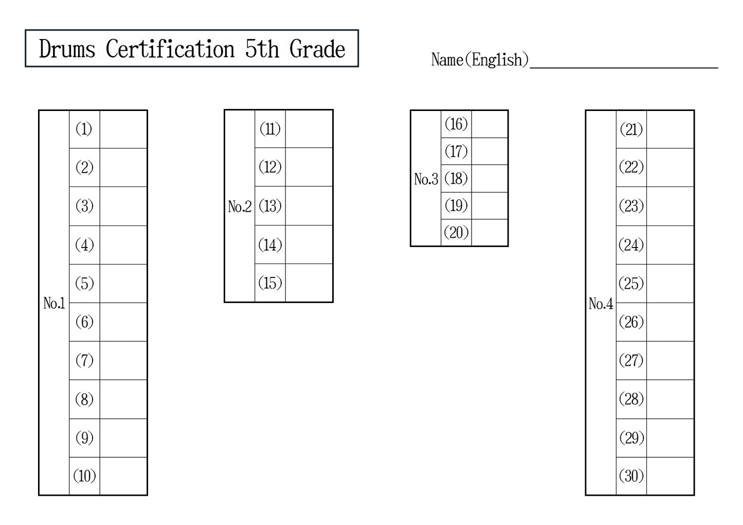 Drums Certification Mock Exam All Grade
