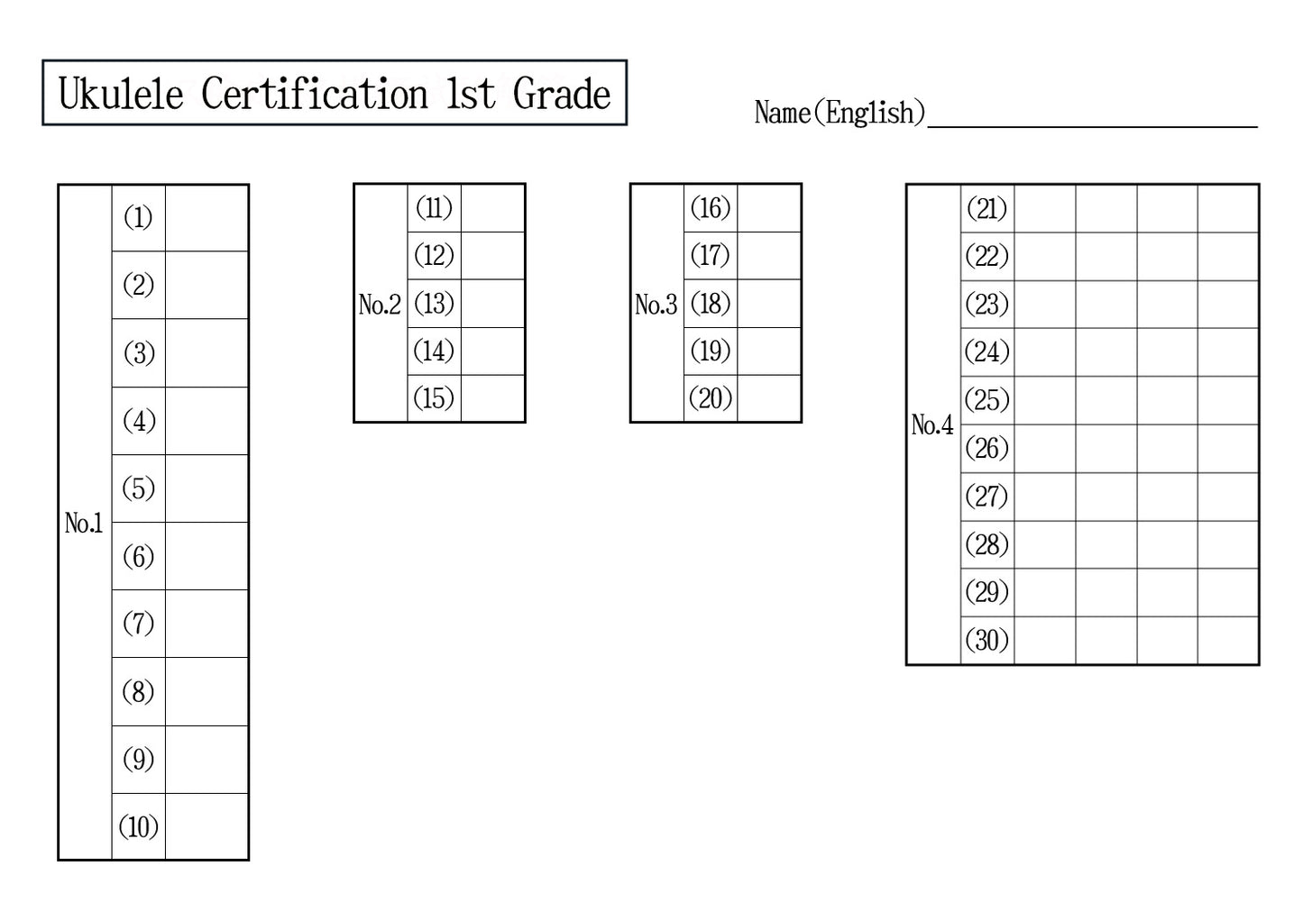 Ukulele Certification Mock Exam 1st Grade